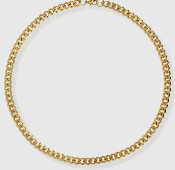 A gold chain necklace with an opening on the side.